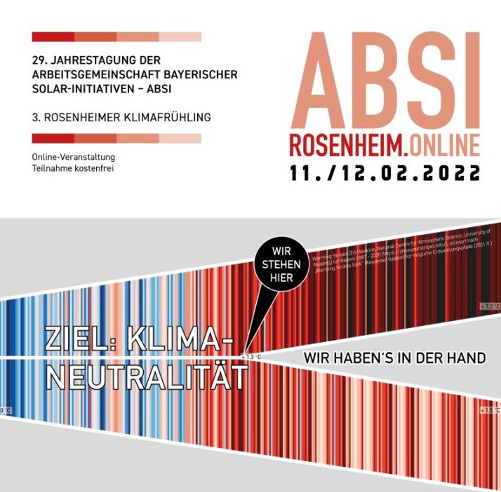 Vormerken: 11. /12.02.2022: 29. Jahrestagung Arbeitsgemeinschaft Bayerischer Solar-Initiativen (ABSI)